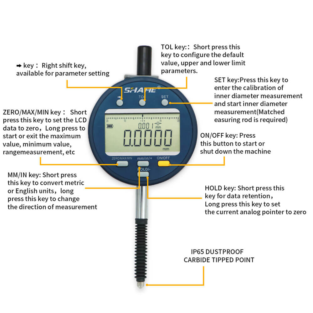 GS-F5311-7 0.0001mm IP65 Digital indicator with 7 buttons